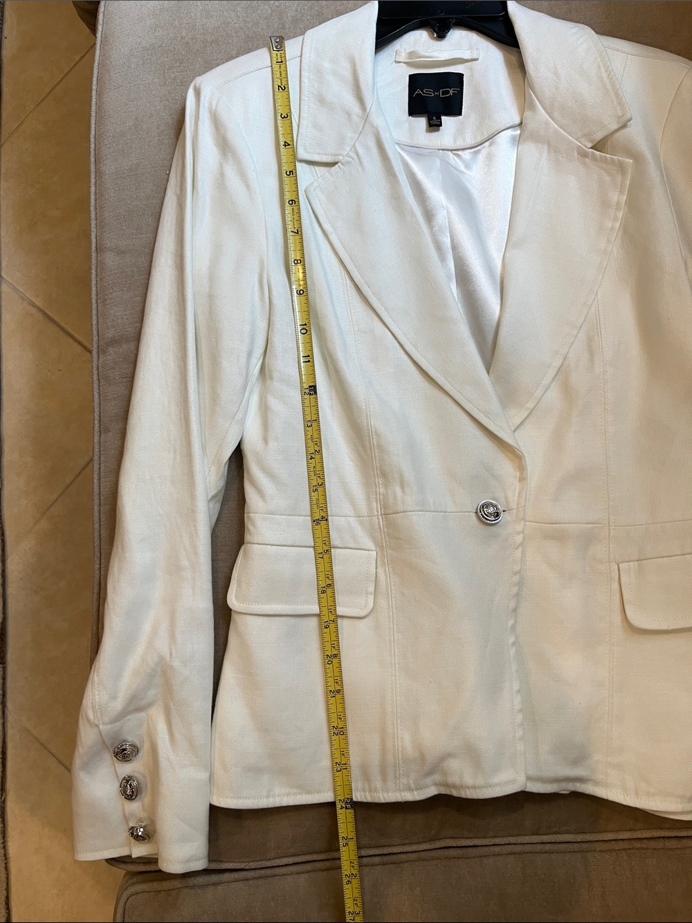 AS by DF Ivory Blazer Jacket Silver Button  Size Small Linen Tailored - Picture 11 of 14